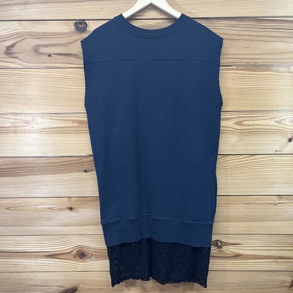 Public School NYC Dress Large Blue Sleeveless Sweatshirt Dress Lace Trim B86 - Picture 13 of 16